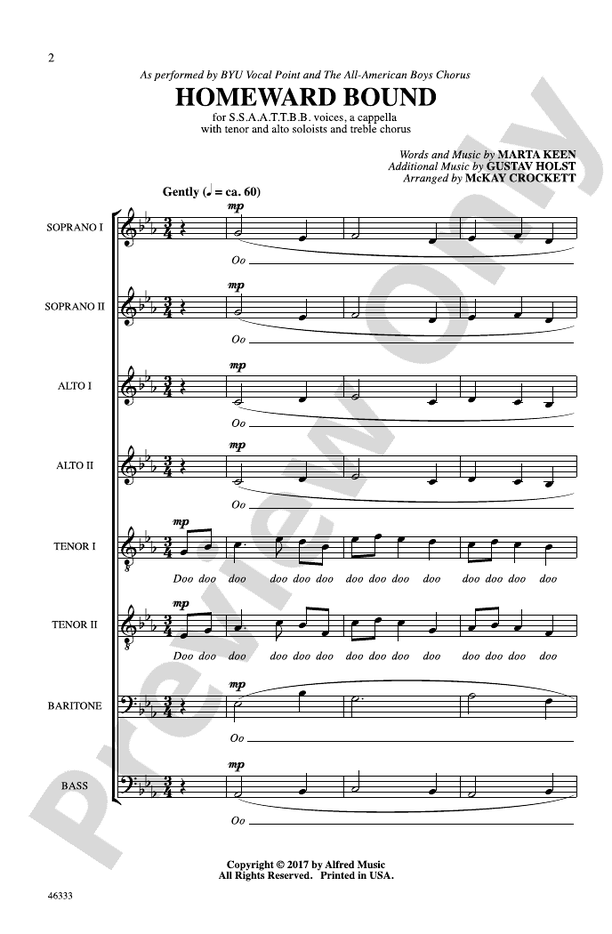 Homeward Bound – SSAATTBB, a cappella Choral Octavo (Digital Download)