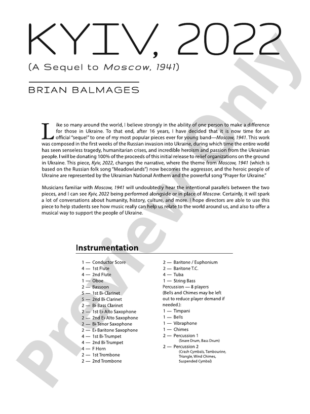 Kyiv, 2022 (Alfreds) - Concert Band Conductor Score & Parts (Digital Download)