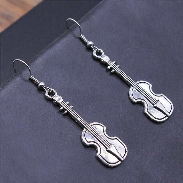 Drop Earrings Silver Violin
