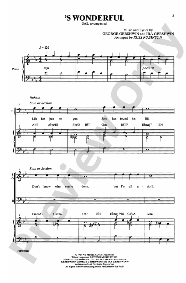 S Wonderful - SAB Choral Octavo (Digital Download)
