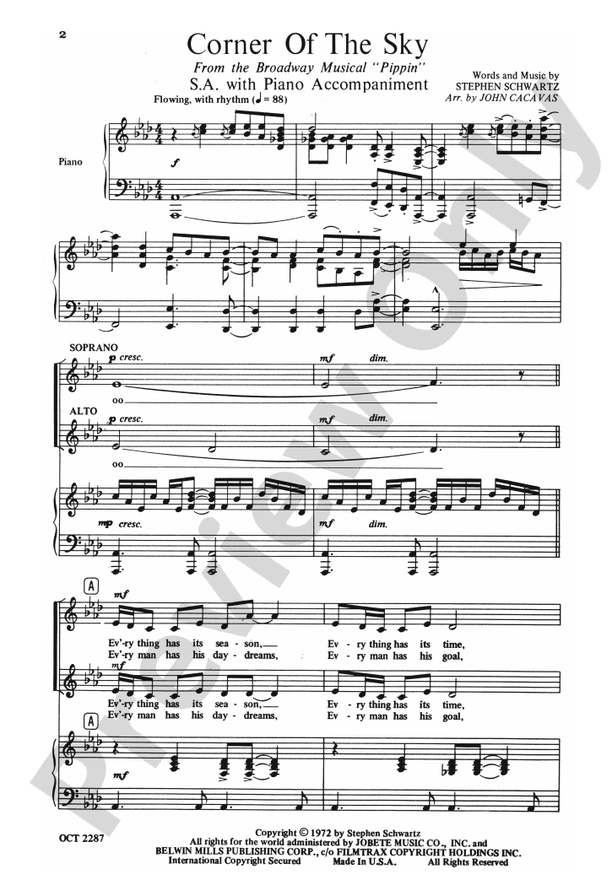 Corner of the Sky (from Pippin) – SA Choral Octavo (Digital Download)