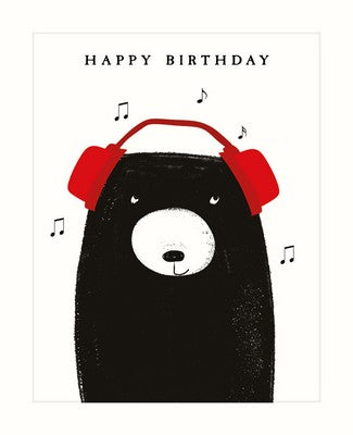 Greeting Card - Happy Birthday Black Bear with Headphones