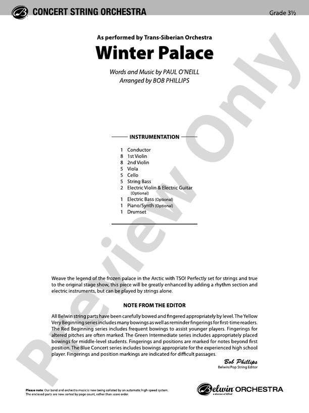 Winter Palace – String Orchestra Conductor Score & Parts (Digital Download)