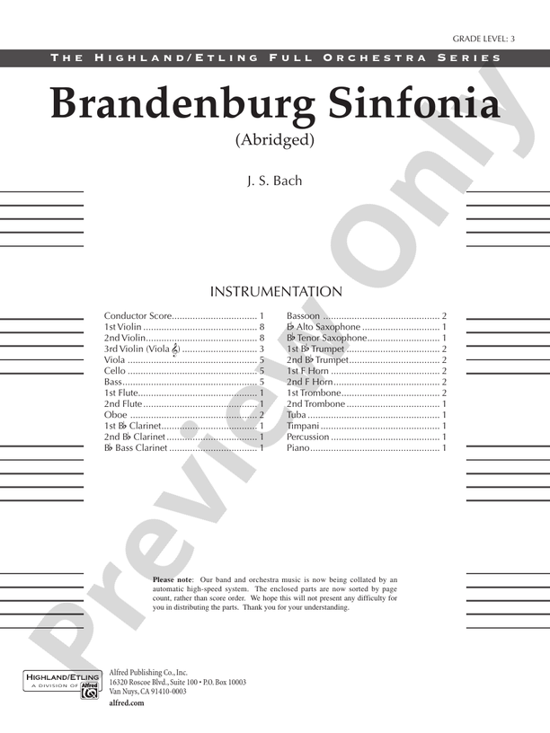 Brandenburg Sinfonia – Full Orchestra Conductor Score & Parts (Digital Download)