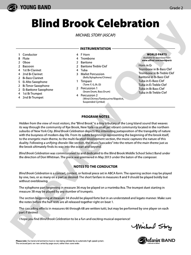 Blind Brook Celebration - Concert Band Conductor Score & Parts (Digital Download)