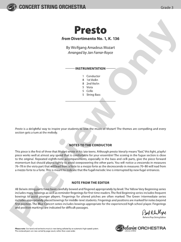 Presto (Grade 3) - String Orchestra Conductor Score & Parts (Digital Download)