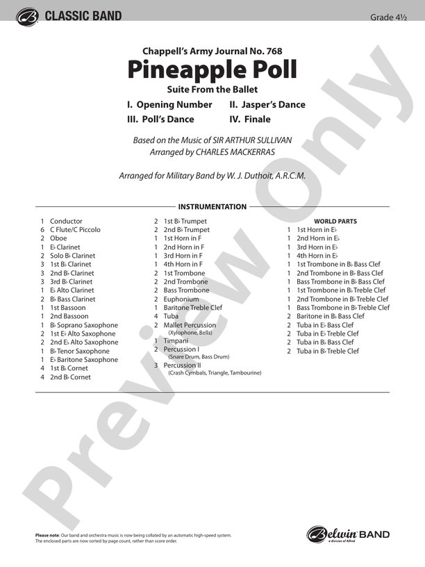 Pineapple Poll (Suite from the Ballet) - Concert Band Conductor Score & Parts (Digital Download)