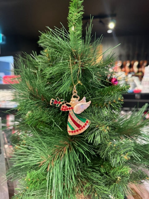 Christmas Decoration Metal Angel with Red, Green and Clear Diamontes