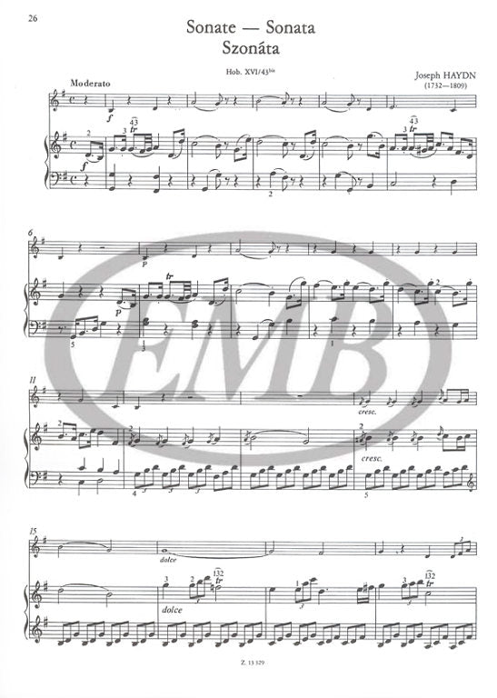 Easy Classical Sonatas - Violin/Piano Accompaniment EMB Z13329