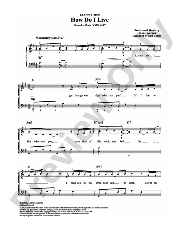 How Do I Live - Arr. Dan Coates - Easy Piano (Digital Download)