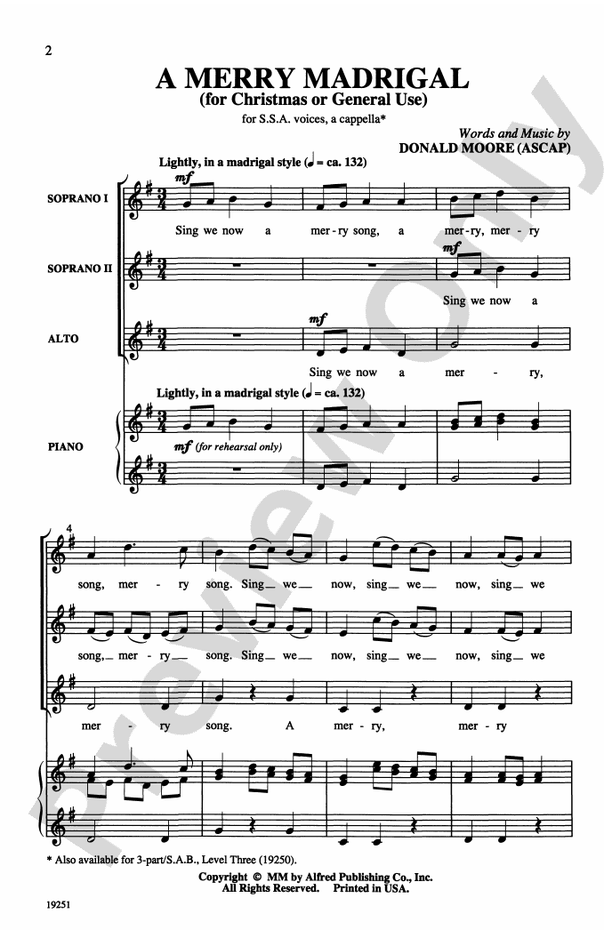 A Merry Madrigal (for Christmas or General Use) - SSA, a cappella Choral Octavo (Digital Download)