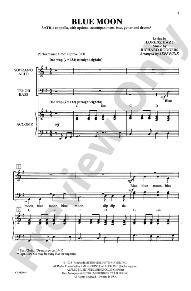 Blue Moon – SATB, a cappella Choral Octavo (Digital Download)