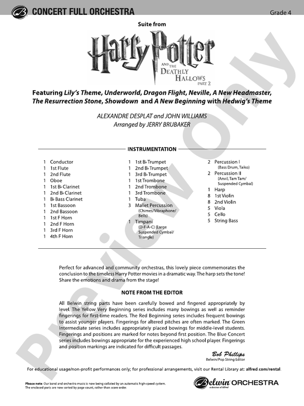 Harry Potter and the Deathly Hallows, Part 2, Suite from – Full Orchestra Conductor Score & Parts (Digital Download)