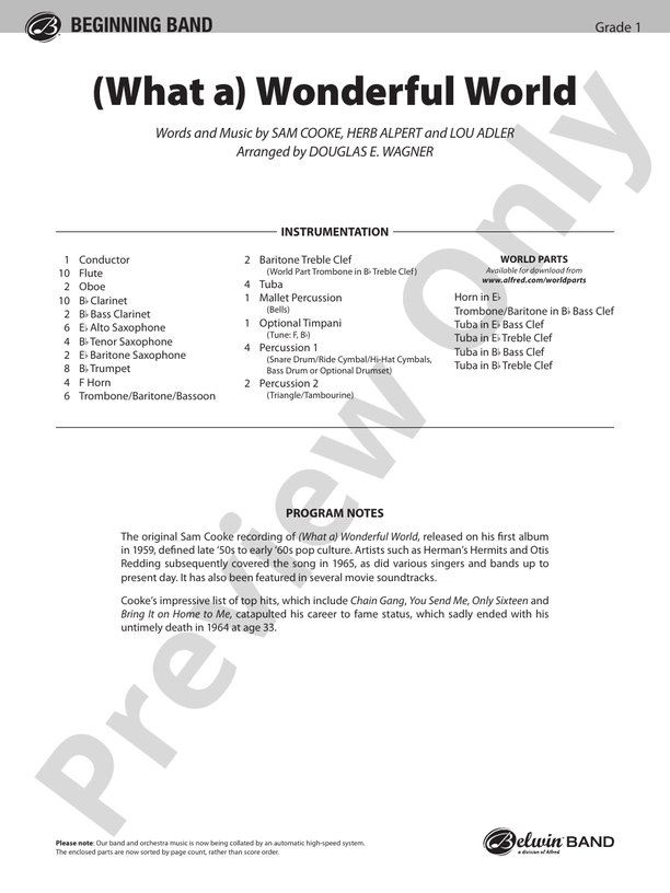 (What a) Wonderful World - Concert Band Conductor Score & Parts (Digital Download)
