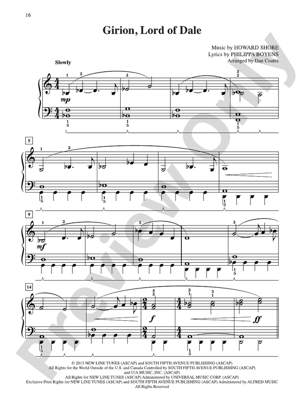 Girion Lord of Dale (from The Hobbit: The Desolation of Smaug) - Easy Piano (Digital Download)