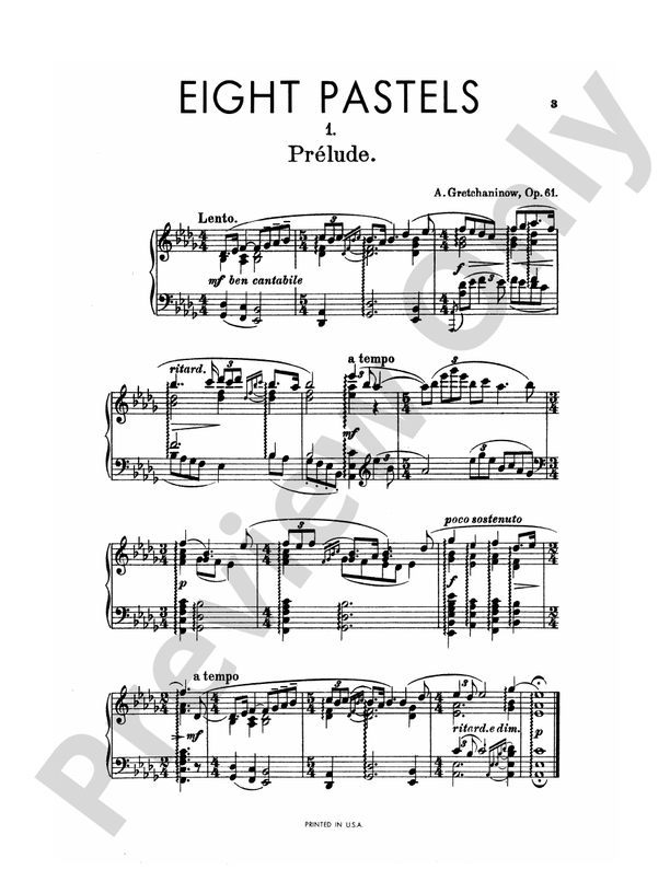 Gretchaninoff - Eight Pastels, Op. 61 - Piano Solo (Digital Download)