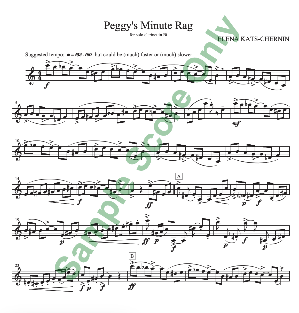 Kats-Chernin - 3 Short Pieces - Clarinet Solo Australian Music Centre 788.62/KAT2