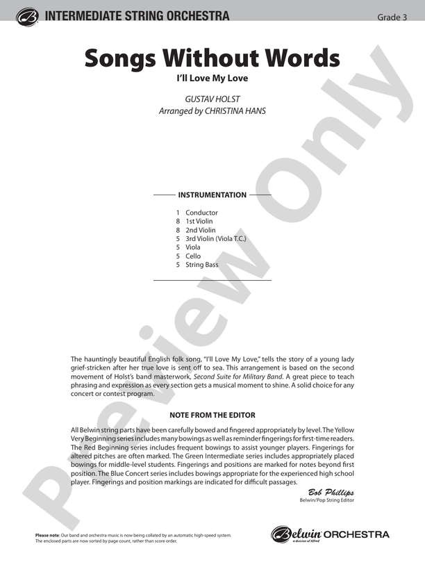 Song Without Words – String Orchestra Conductor Score & Parts (Digital Download)