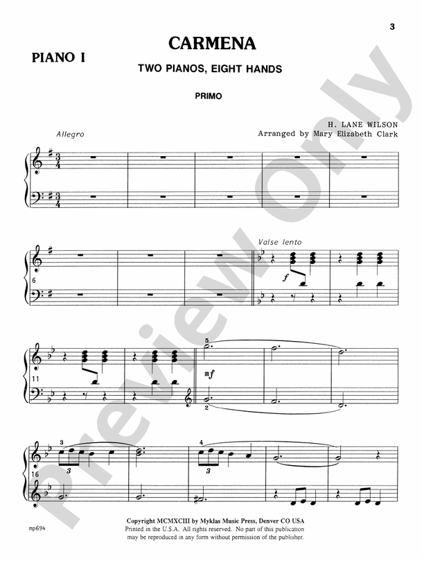 Carmena - 2 Pianos, 8 Hands (Digital Download)