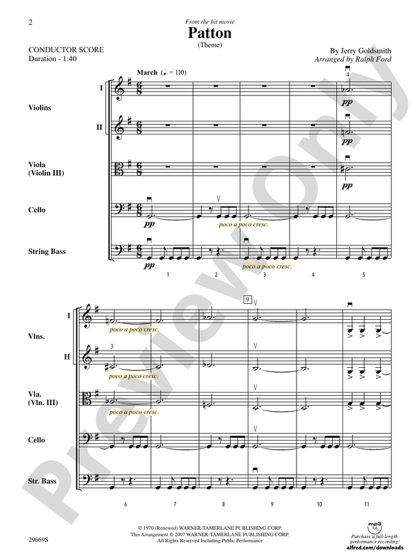 Patton (Theme) - String Orchestra Conductor Score & Parts (Digital Download)