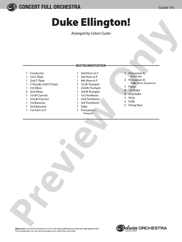 Duke Ellington – Full Orchestra Conductor Score & Parts (Digital Download)