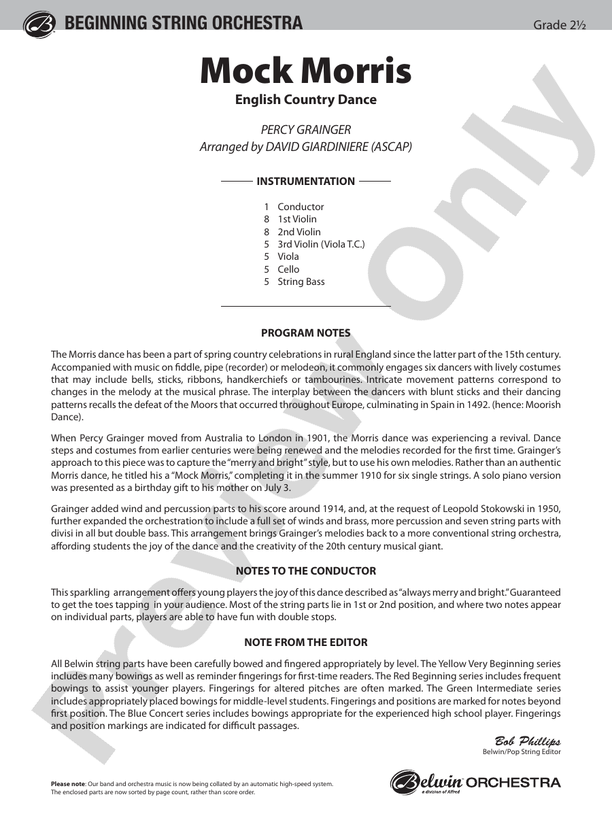 Mock Morris – String Orchestra Conductor Score & Parts (Digital Download)