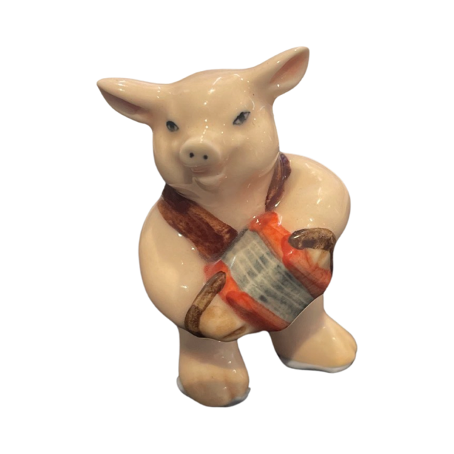 Happy Pig Playing the Piano Accordion Porcelain Figurine