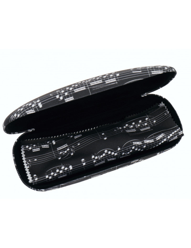 Glasses Case Black with White Manuscript and Microfibre Cleaning Cloth