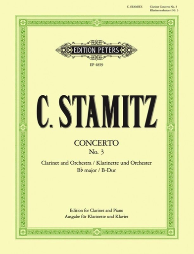 Stamitz C - Clarinet Concerto #3 in Bbmaj - Clarinet/Piano Accompaniment Peters EP4859