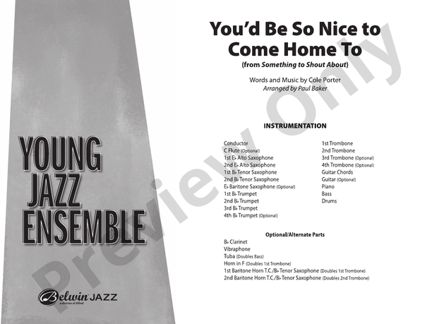 You'd Be So Nice to Come Home To (Grade 2) – Jazz Ensemble Conductor Score & Parts (Digital Download)