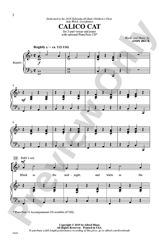 Calico Cat – 2-Part Choral Octavo (Digital Download)