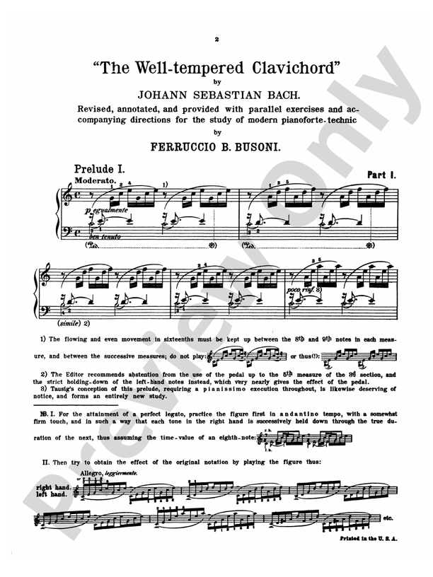 Bach - The Well-Tempered Clavier (Book I, Nos. 1-8) (Ed. Feruccio Busoni) - Piano Solo (Digital Download)