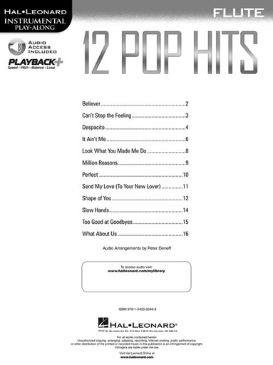 12 Pop Hits for Flute/OLA - Hal Leonard