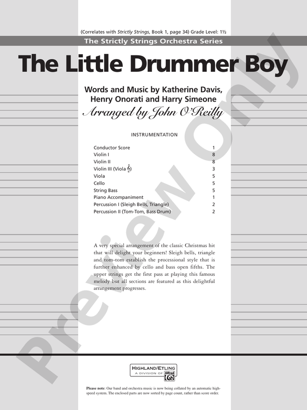 The Little Drummer Boy – String Orchestra Conductor Score & Parts (Digital Download)