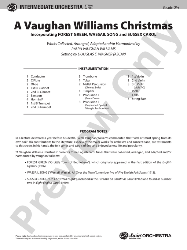 A Vaughan Williams Christmas – Full Orchestra Conductor Score & Parts (Digital Download)