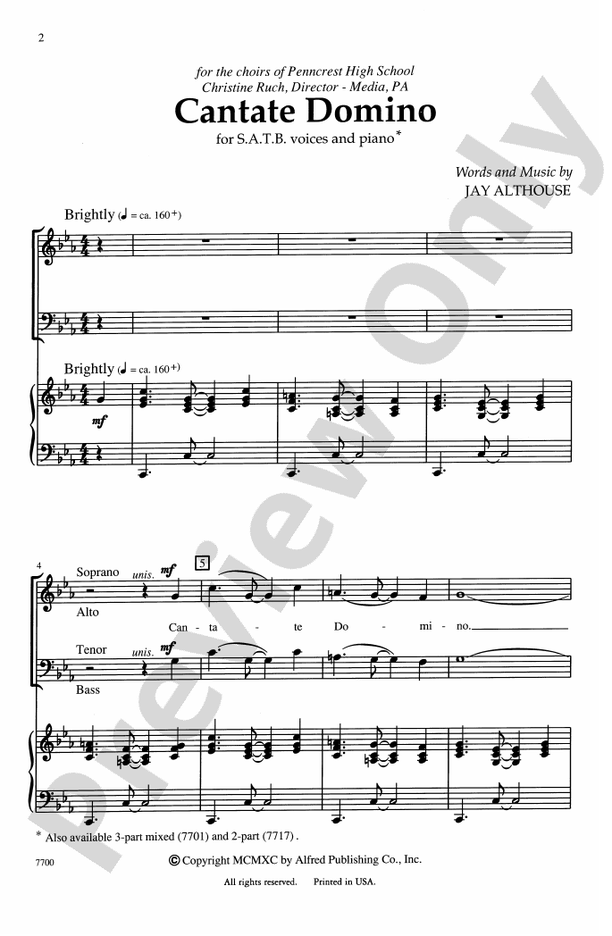 Cantate Domino - Arr. Jay Althouse – SATB Choral Octavo (Digital Download)