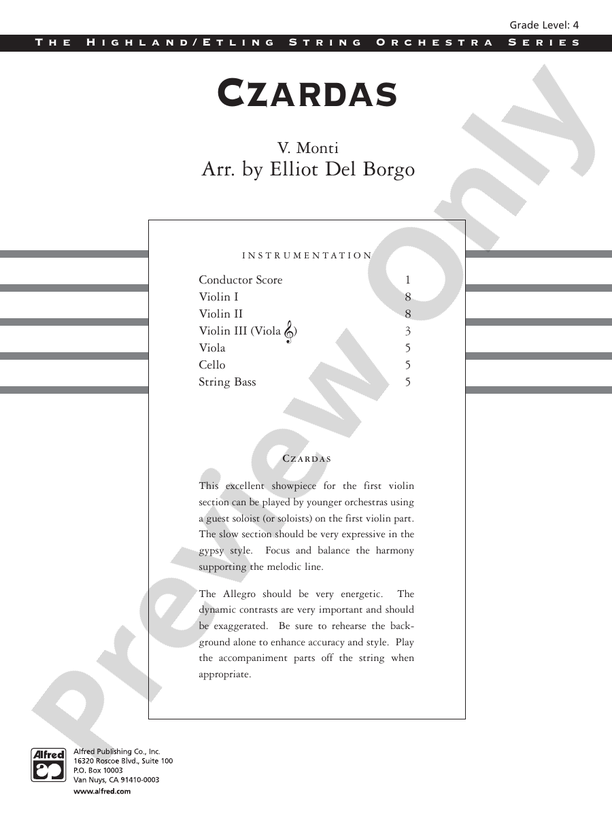Czardas – String Orchestra Conductor Score & Parts (Digital Download)