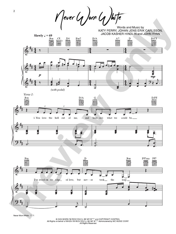 Never Worn White - Katy Perry - PVG (Digital Download)