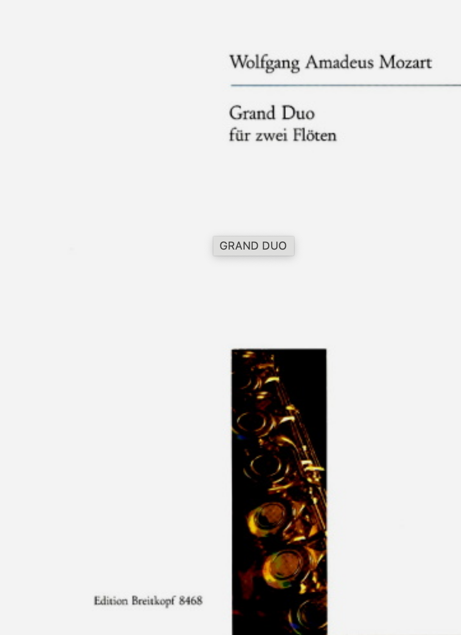GRAND DUO AFTER K 209 AND 264 FOR 2 FLUTES - MOZART - FLUTE - BREITKOPF & HAERTEL EB8468