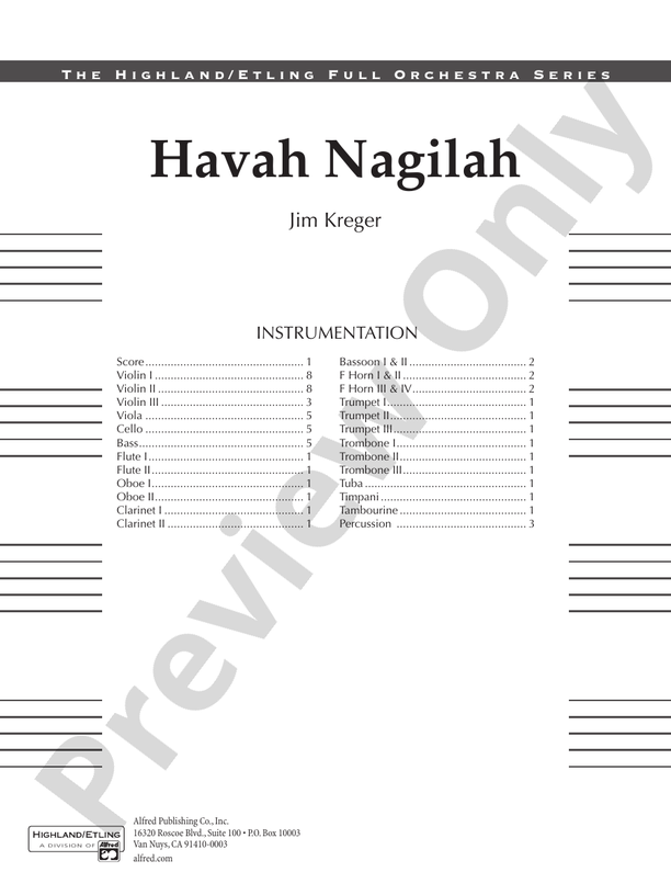 Havah Nagilah – Full Orchestra Conductor Score & Parts (Digital Download)