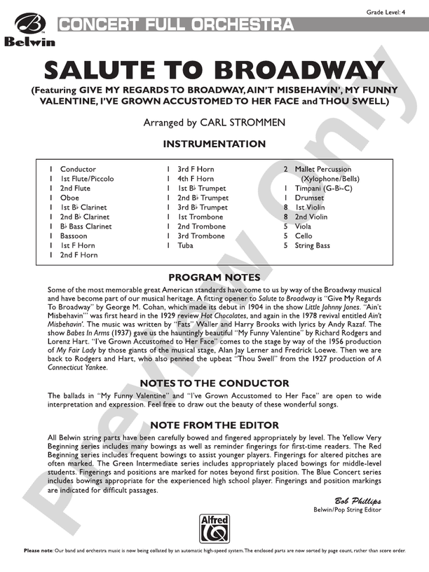 Salute to Broadway – Full Orchestra Conductor Score & Parts (Digital Download)