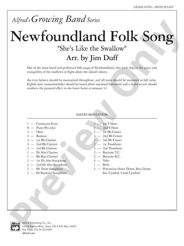 Newfoundland Folk Song - Concert Band Conductor Score & Parts (Digital Download)