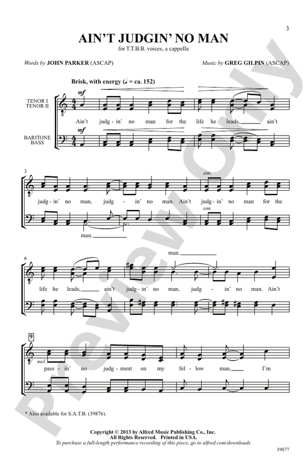 Ain't Judgin' No Man - TTBB, a cappella Choral Octavo (Digital Download)