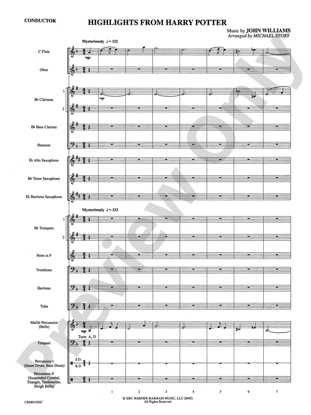 Harry Potter, Highlights from - Concert Band Conductor Score & Parts (Digital Download)
