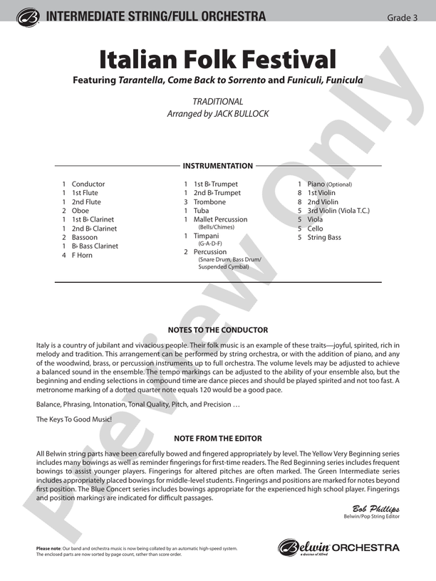 Italian Folk Festival – Ful Orchestra Conductor Score & Parts (Digital Download)