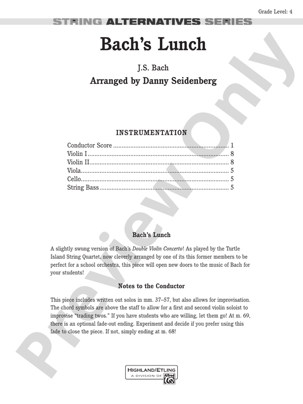 Bach's Lunch – String Orchestra Conductor Score & Parts (Digital Download)