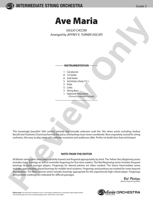 Ave Maria – String Orchestra Conductor Score & Parts (Digital Download)