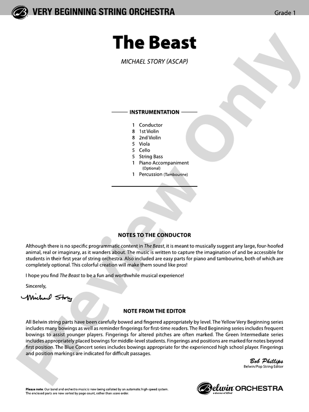 The Beast – String Orchestra Conductor Score & Parts (Digital Download)