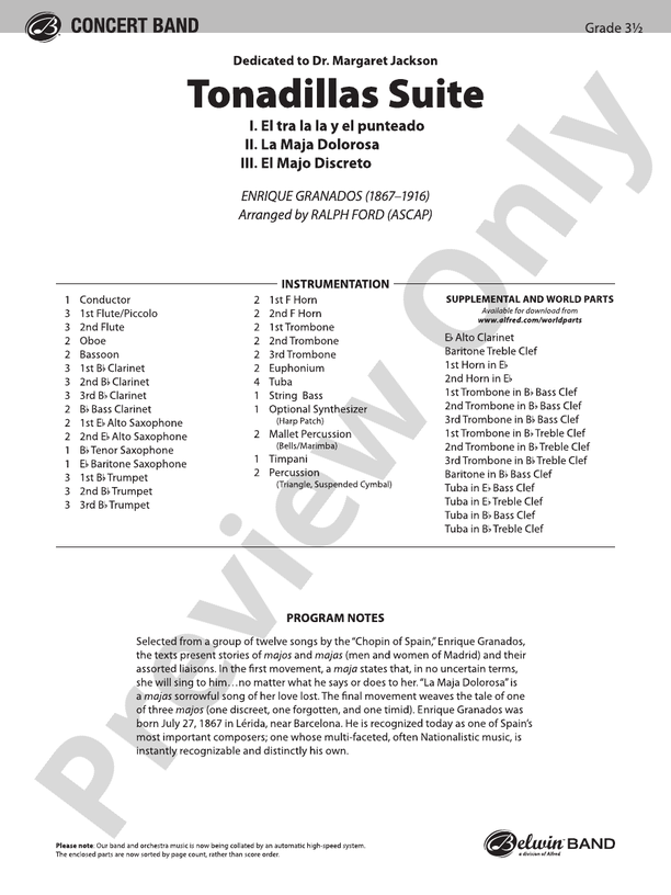 Tonadillas Suite - Concert Band Conductor Score & Parts (Digital Download)