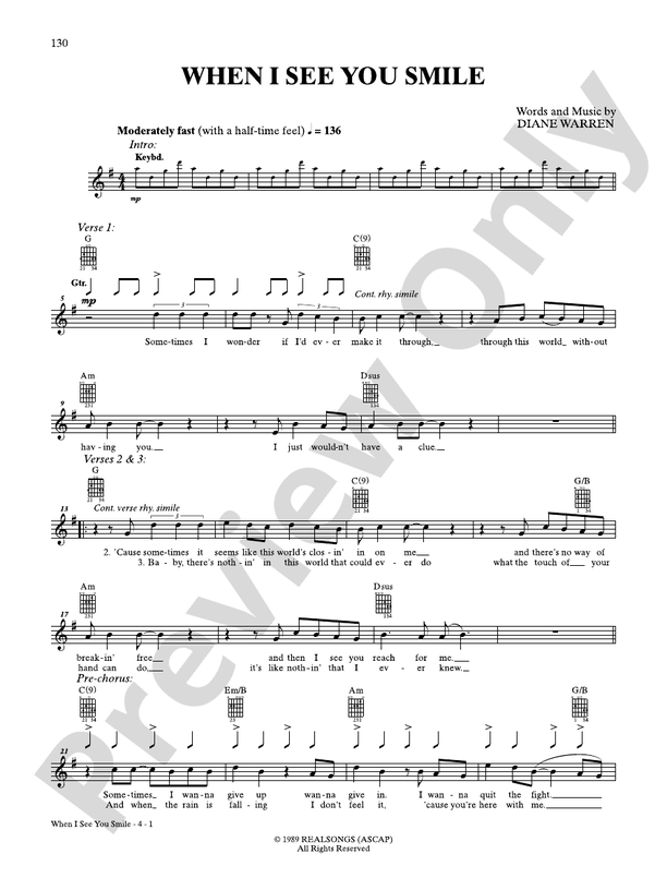 When I See You Smile - Guitar TAB (Digital Download)